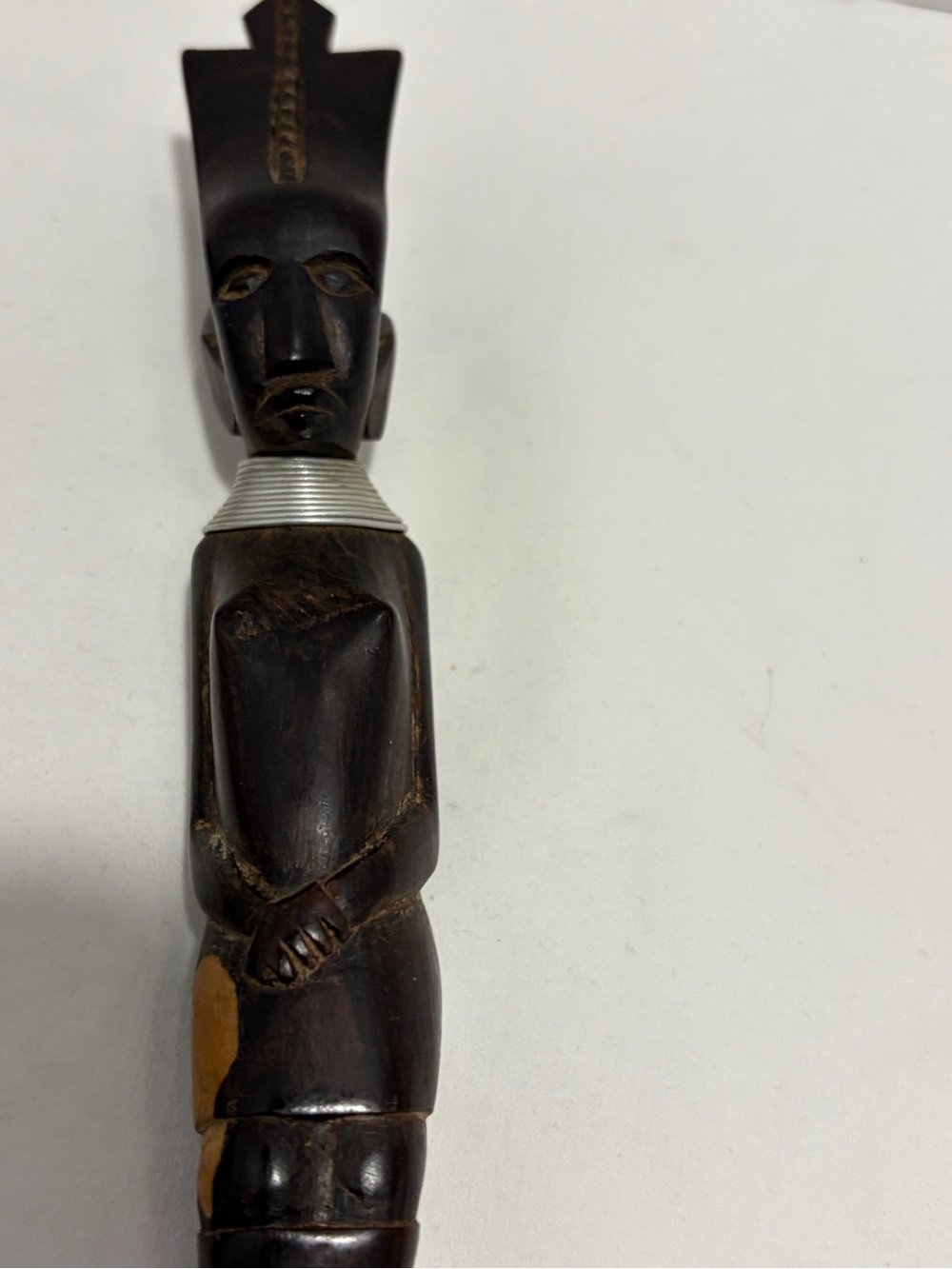 Hand-Carved Brown Wooden Serving Utensil Set with Carved Figure Handles - Picture 3 of 10